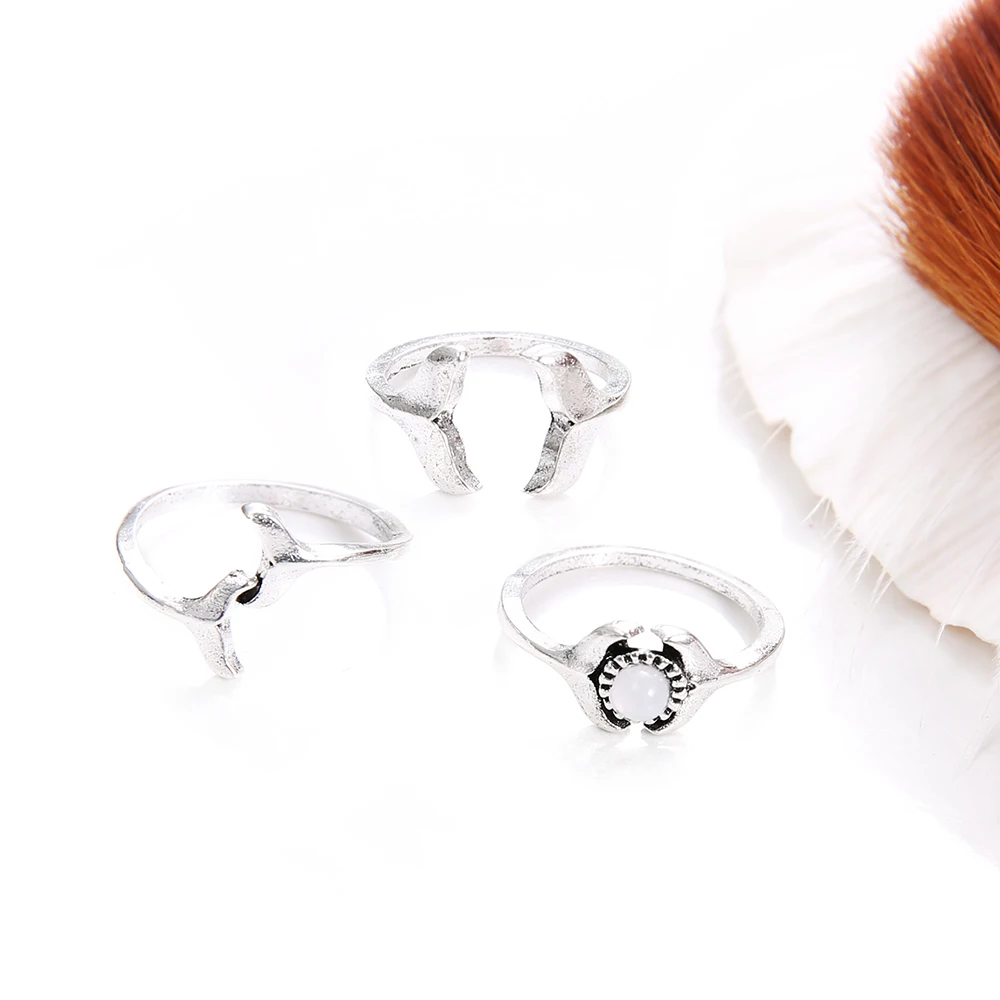 Jewdy 3 PCS/Set Bijoux Wave Ring Accessoires Women Bff Jewelry Mermaid Ring Mom Sister Best Friend Gifts Idea Anel