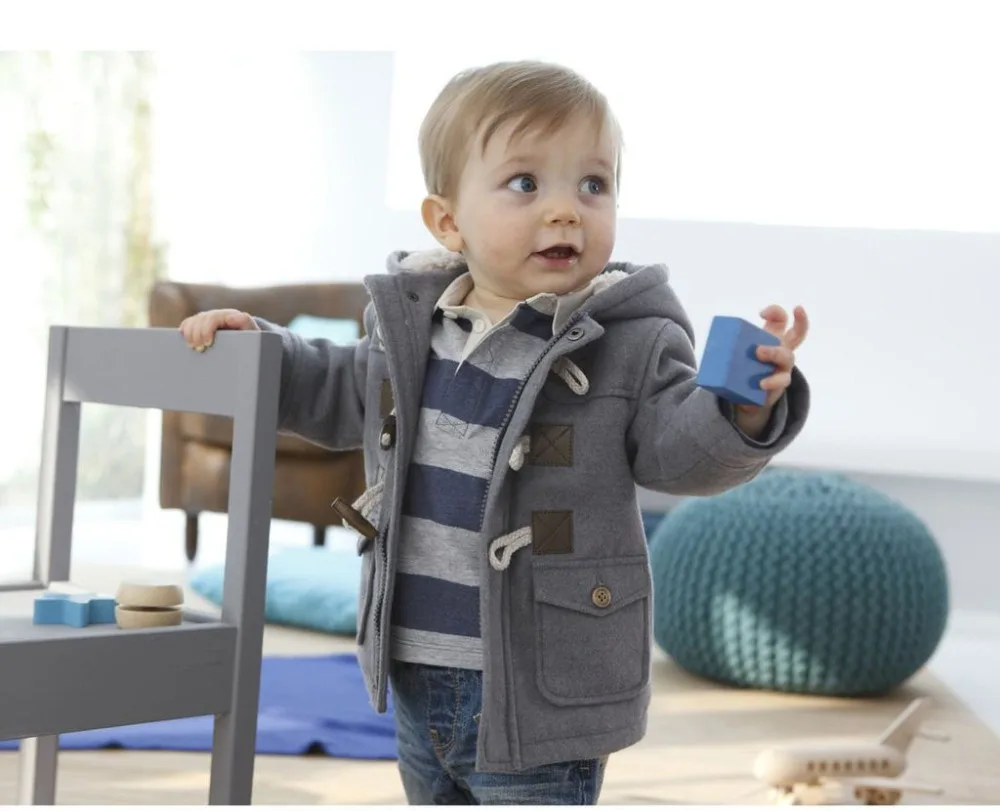 

Boys Plus Velvet Jacket Children Coat Kids Outerwear Child Clothes Grey Brown