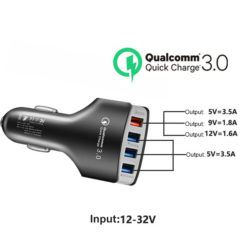 QC 3 0 Автомобильная usb зарядка 12 В 24 в 4 порта Быстрая для мобильного телефона iPhone