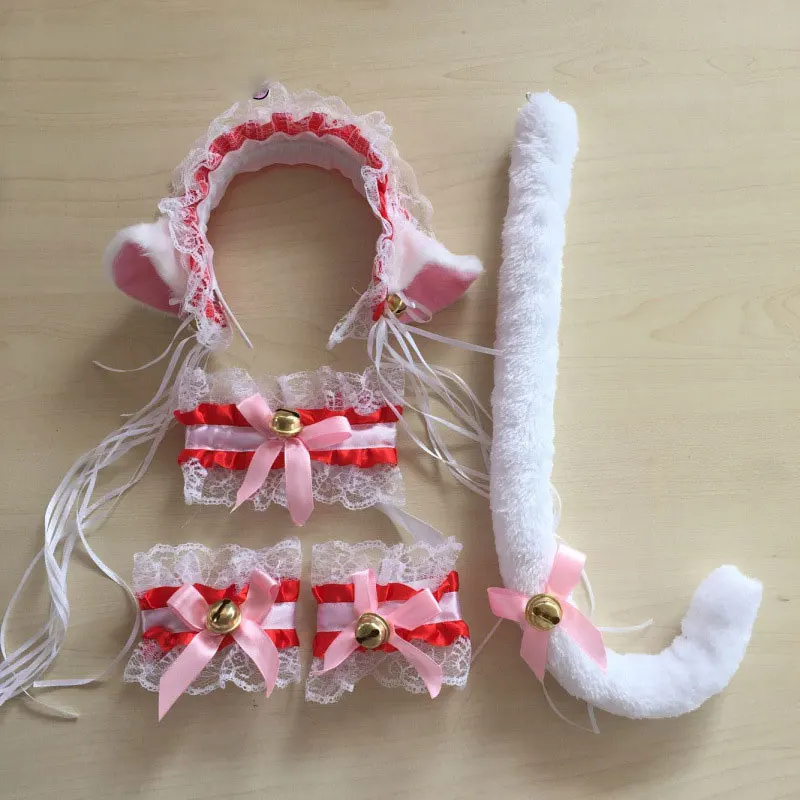 LOVELIVE Cospaly 5 шт./компл. милые кошачьи перчатки с вышивкой кружевные уши + хвост