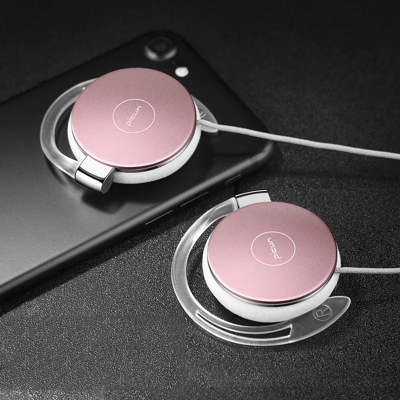 RUKZ L1 стерео ушные крючки спортивные наушники для смартфона с микрофоном гарнитура HiFi наушники для бега регулятор громкости Контрольный динамик - Цвет: Pink