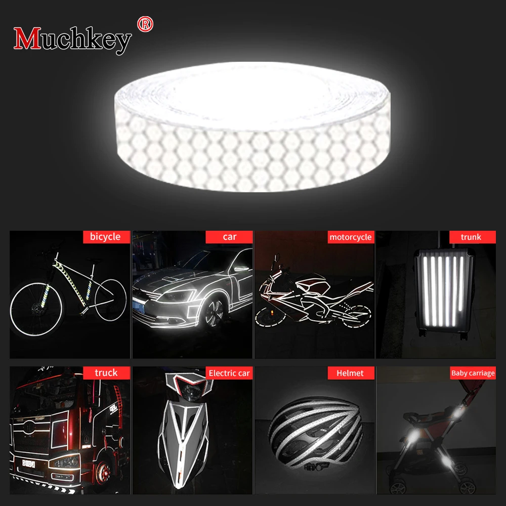 

1cm X 10m Muchkey High Intensity Grade Lime Safety Warning Reflective Tape White Car Sticker Honeycomb Sticker White Car-styling
