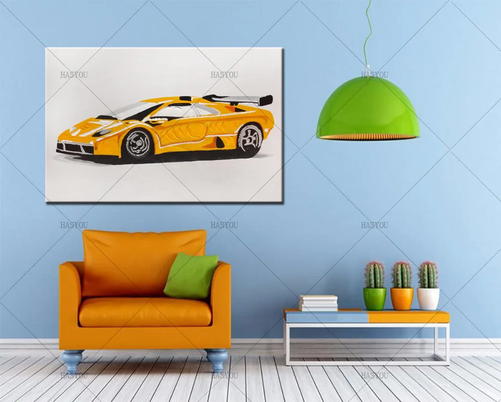 New-Design-Hand-Painted-Modern-Sports-Car-Yellow-Color-Abstract-Canvas-Paintings-Wall-Pictures-for-Living