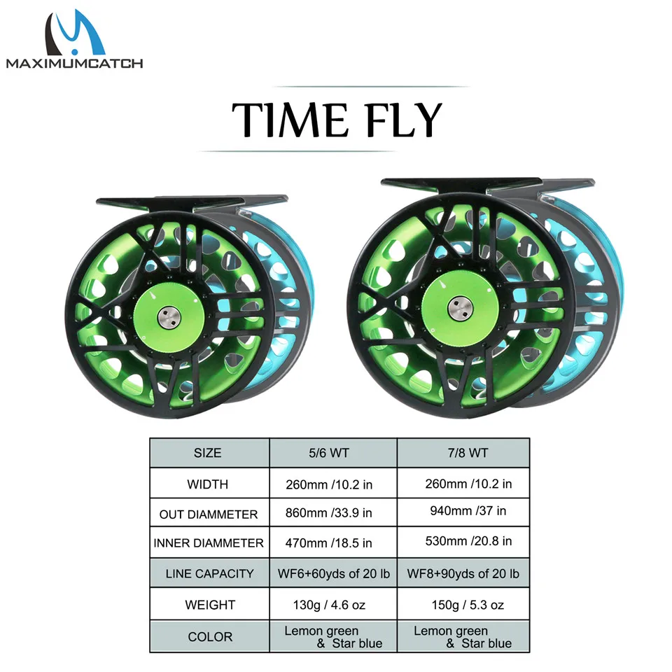 Maximumcatch TimeFly 5/6/7/8wt Fly катушка на станке вырезать Алюминий тефлон диск перетащите Системы Fly рыболовная катушка синий/зеленый цвет