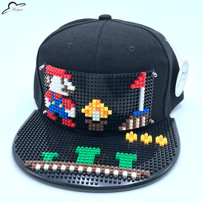 Мода Супер Марио мозаика настроить Snapback DIY Marie brick полями на заказ для шляпы хип-хоп Snapback шляпа бейсбольная Кепка