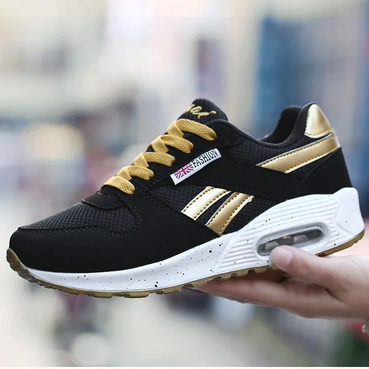 

Fashion Sneakers Women Casual Shoes Breathable Air Mesh Lace Up Trainers Gold Black Canvas Shoes Flats Loafers Tenis Feminino