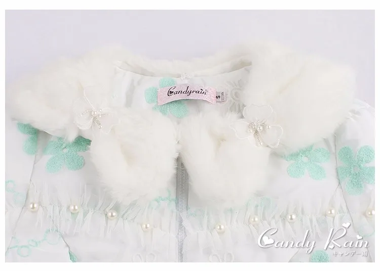 Принцессы Милые белые пальто с цветочным принтом конфеты дождь цветочное оформление вышивки молния ногтей шарик японский дизайн C16CD6200