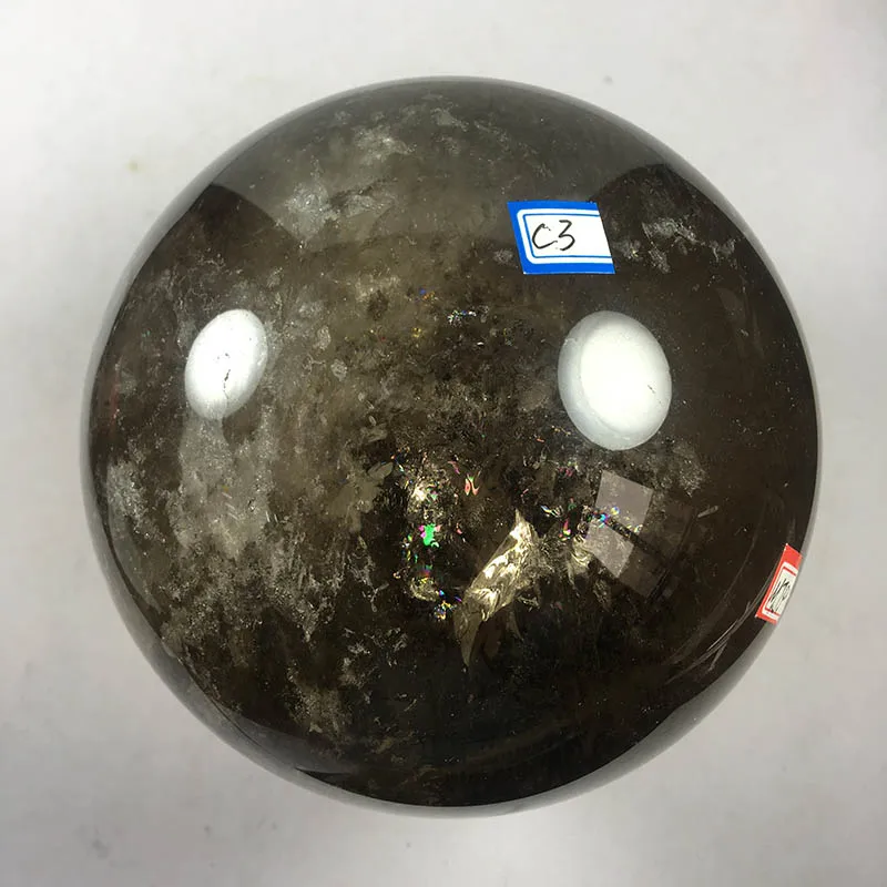 

MJP 13.5cm High Quartz With Rainbow Natural Smoky Quartz Healing Crystal Ball Sphere For Home Decoration C3
