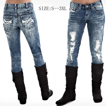 2019 ripped hole fashion women jeans casual skinny pencil Jeans Women middle Waist Denim Pants Elastic Stretch Jeans women middle waist skinny jeans
