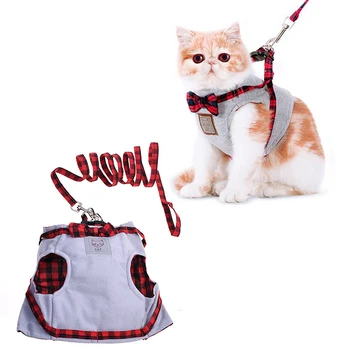 

PetDog Harness for Small Medium Dog Vest Leash Set Plaid Bow Tie Cat Collar Puppy Traction Rope Outdoor Chest Strap Dog Jacket29
