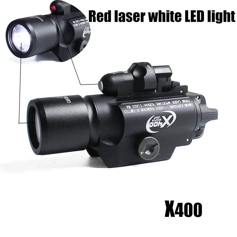

X400 Tactical Light Red Laser & White LED Light Handgun Light Pistol Flashlight Tactical Weaponlight for Weaver Picatinny Rail