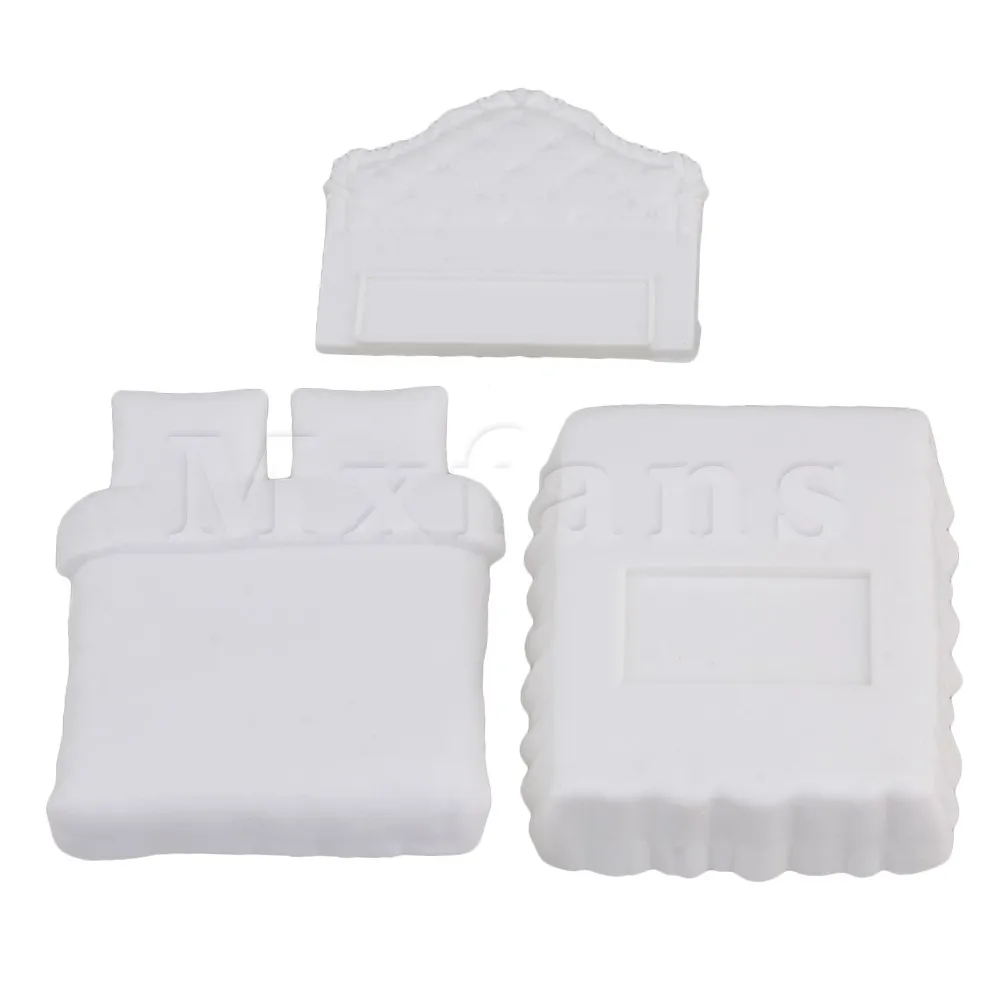 

Mxfans Dollhouse Bedroom Furniture Scale 1:25 Double Bed Unpainted DIY Style C