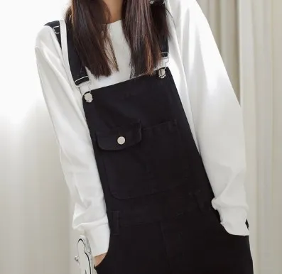 Black White Pink Green Candy Color Women Jumpsuit Slim Moveable Strap Rompers Casual Denim Overalls Big Pockets Jeans Pants