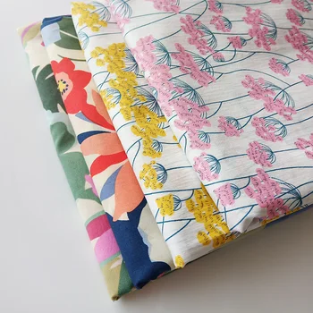 

pink yellow flowers pattern vintage fabric Retro style fabric Calico Printed cotton fabric for DIY Bag cloth dress 1meter