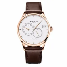 Agelocer Top Brand Luxury Rose Gold Ultra Thin Watches Brown Leather Strap Analog Automatic Watches relogio masculino 5102D2