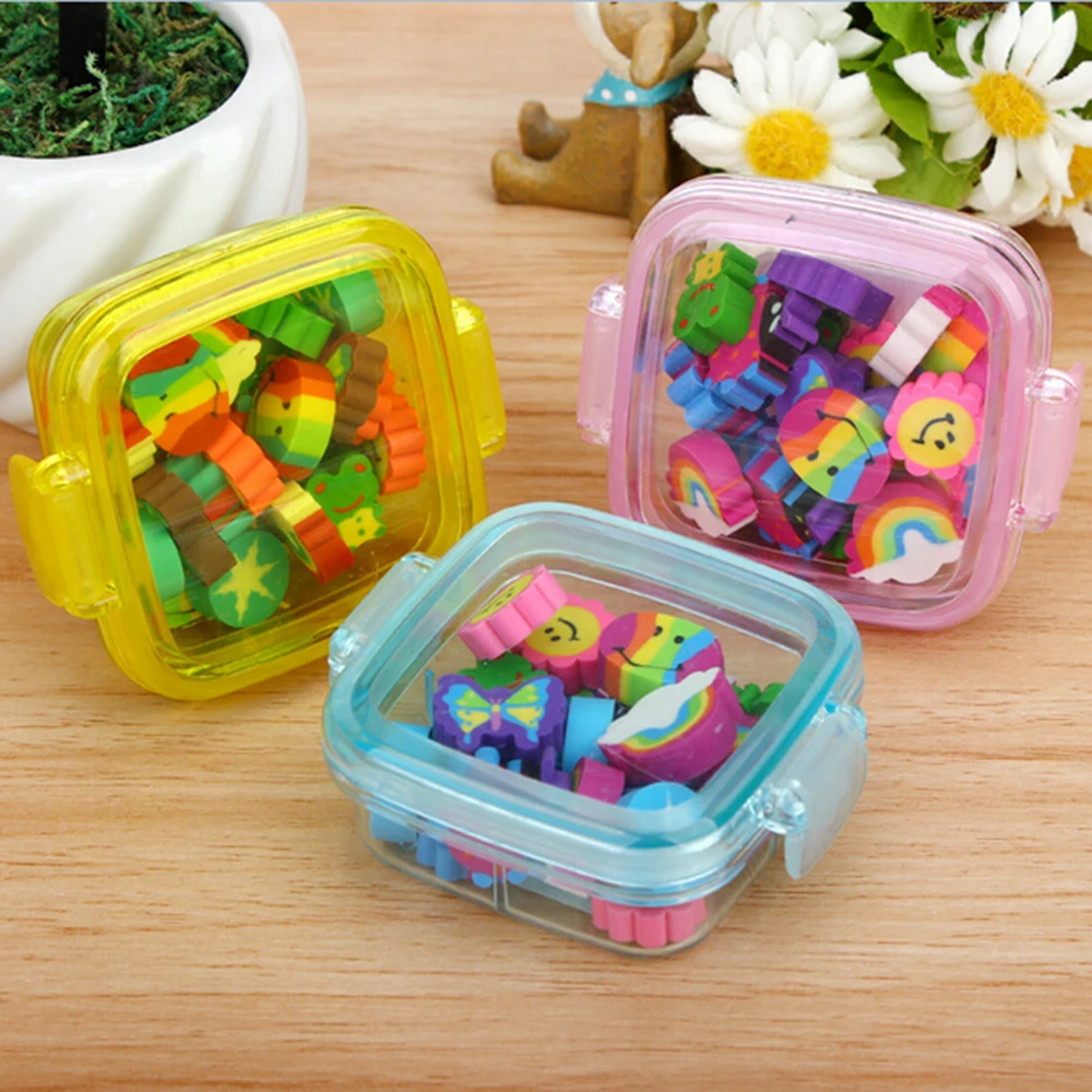 Box Set Non toxic Safe Cartoon Kawaii Rubber Erasers School Rewarding