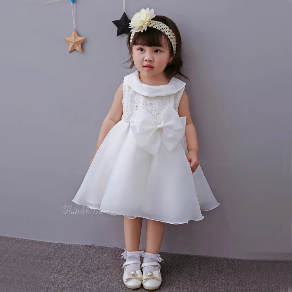 2017 Spring New Baby Infant Party Birthday Dress White Sequins Tutu