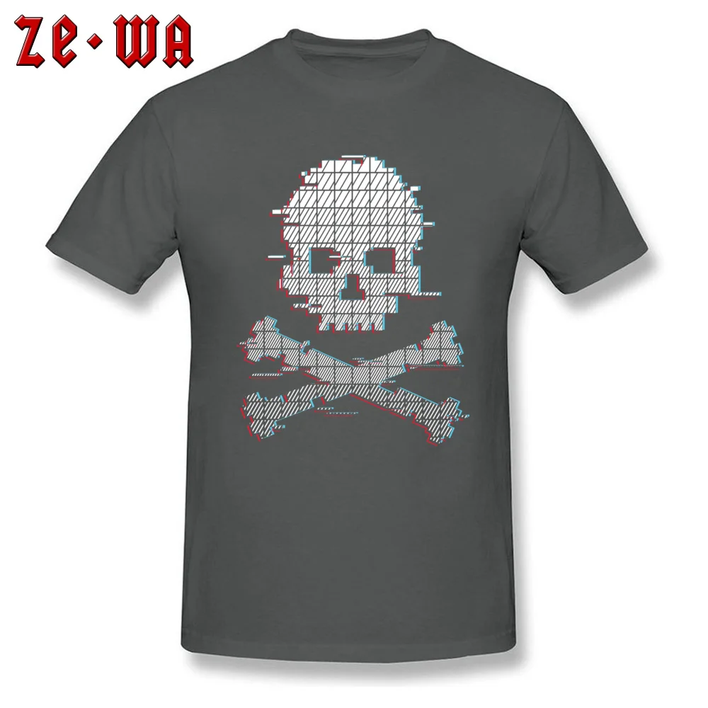 Crossbones Glitch effect T Shirts for Adult Printed NEW YEAR DAY Tops & Tees Company Tee Shirts Crew Neck 100% Cotton Fabric Crossbones Glitch effect carbon