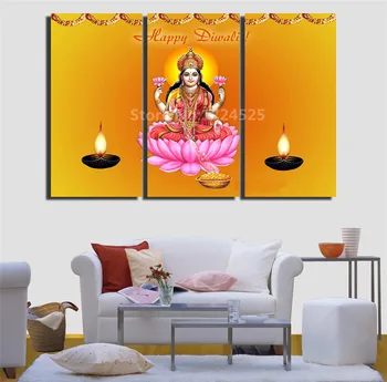 

3 Pieces Unframed Shubh Dipawali Canvas Painting Wall Art Home Decor For Living Room Painting On The Wall Picture In Cheap Price