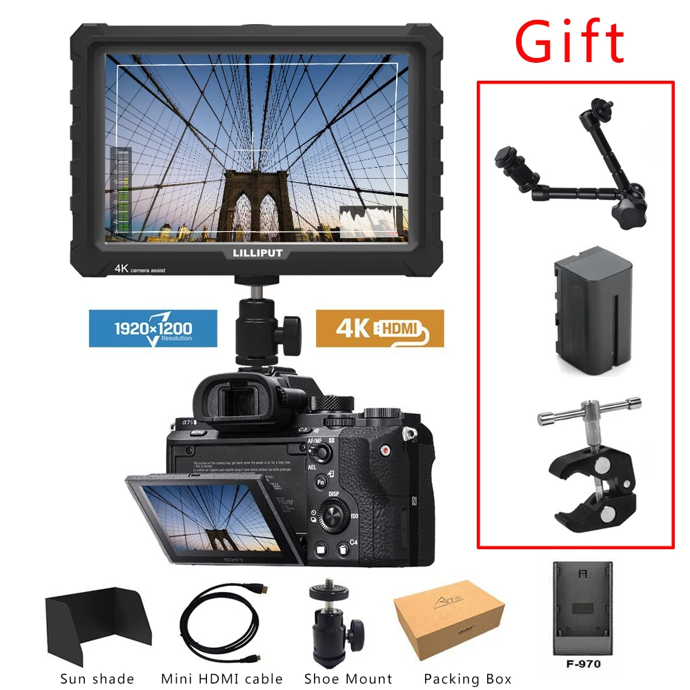 

Lilliput A7S 7Inch 4K Monitor IPS Full HD 1920x1200 4K HDMI On-camera Video Field Monitor for Canon Nikon Sony DSLR Camera