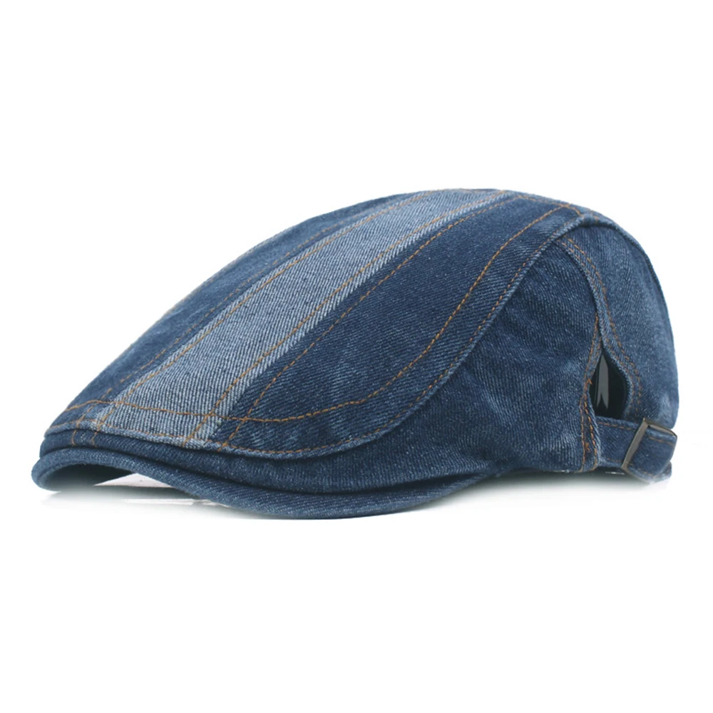 

Retro Adjustable Denim Beret Caps Men Solid Duckbill Hats Vintage Bone Brim Hat Spring Summer Travel Cap Male Outdoor Flat Hat