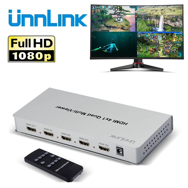 

Unnlink 4X1 HDMI Multi-viewer 1080@60Hz HDMI Quad Screen Real Time HDMI seamless Switcher for monitor ps4 tv box computer