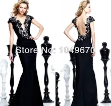 Top Design 2016 Kostenloser Versand Schwarz V-ausschnitt Bandage Mantel Prom Kleider Bodenlangen Formales Abend-kleid N071