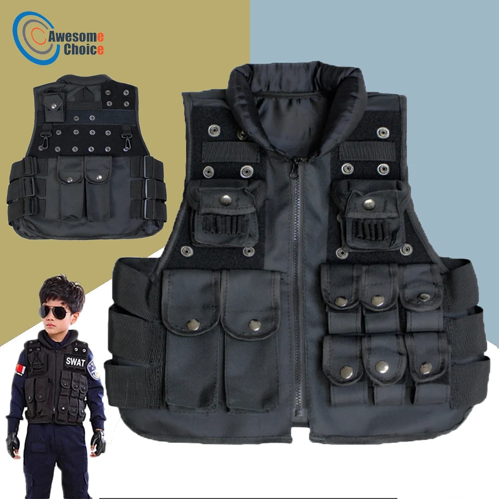 

Mini Size Tactical Vest with 13 Bags Children's Hunting Vest for Outdoor Waistcaot Small Size Military Training CS SWAT Vest