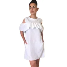 Summer Dress Causal Women Ruffles Shirt Dress Butterfly Sleeve Dress Sexy Strapless Straight Loose Dresses Vestidos LJ9019E