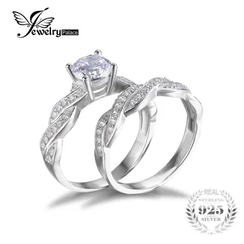 JewelryPalace Infinity Simulated Diamond Anniversary Promise Wedding Band Engagement Ring Bridal Set 925 Sterling Silver Jewelry