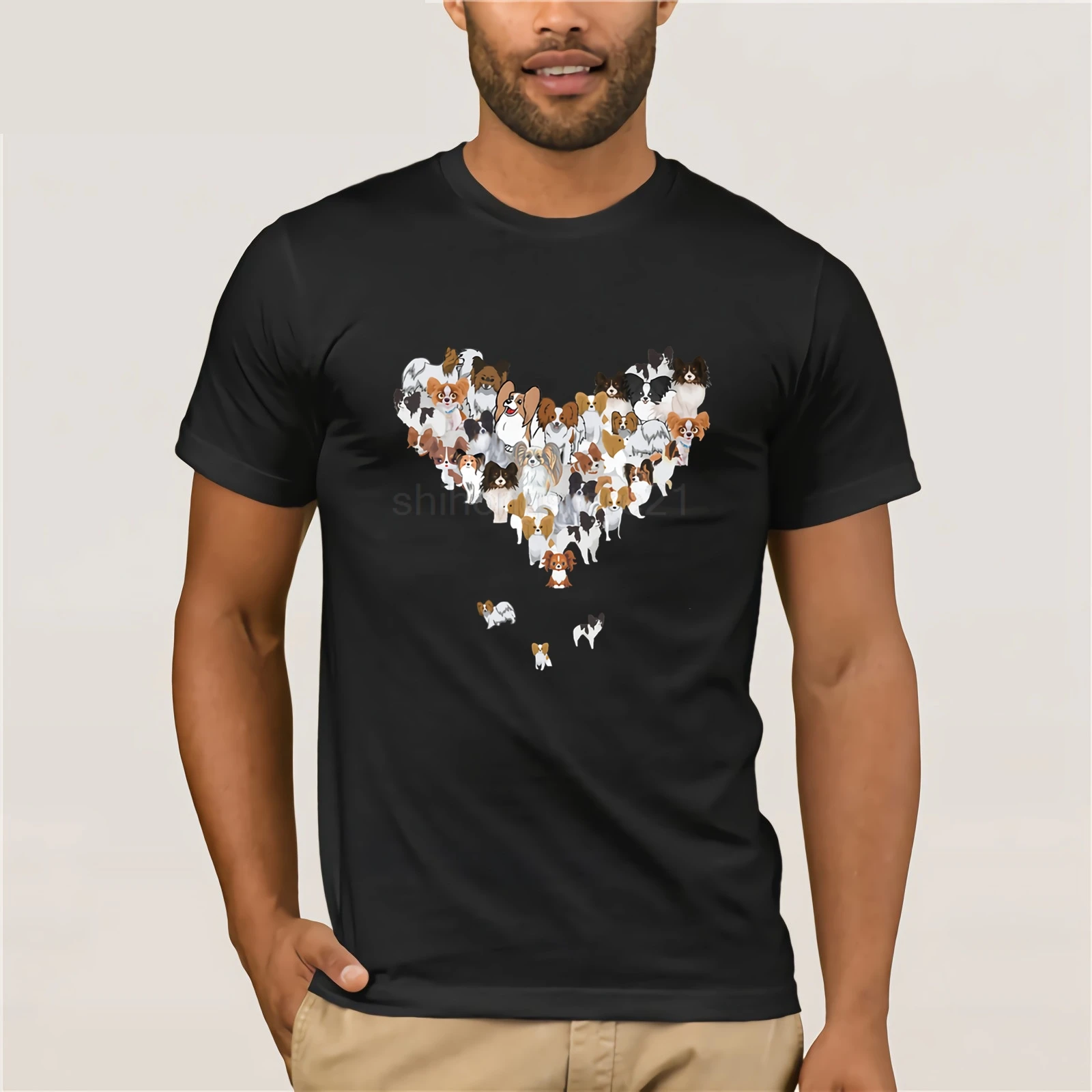 

2019 New Arrival T Shirt New Men'S Short Sleeve Funny Crew Neck Papillon Dog Heart T Shirt