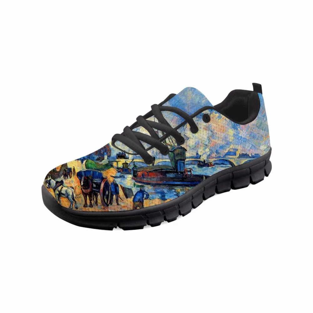 

New 2019 Spring Casual Fashion Outdoor Shoes Sneakers Female Flats Shoes For Women Black bottom Comfortable Breathable Art Print
