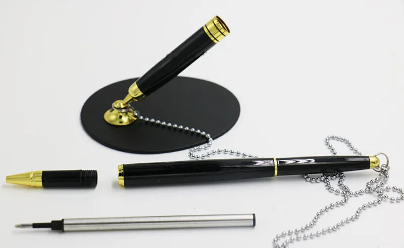 Peças para um Mesa de Escritório Pena de Cadeia Gel com Corrente de Metal Negócio Muito Recepção Canetas Pen Stand Titular Anti-passear 10 4 gel writer pens