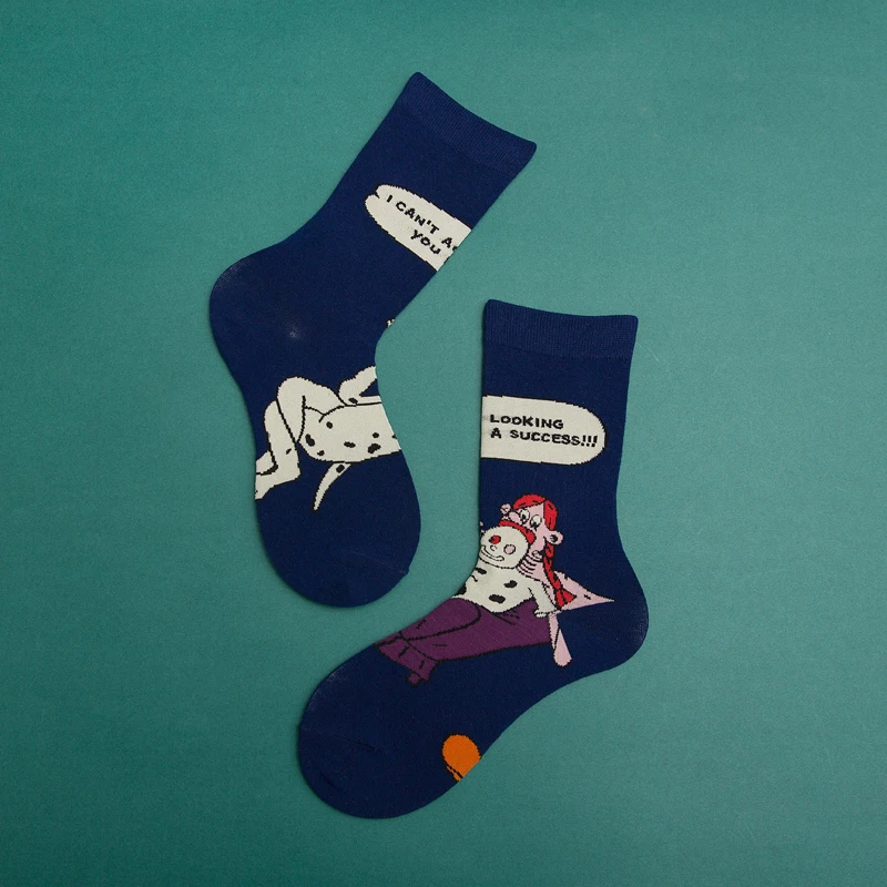 Модные женские носки унисекс Harajuku, цветные хлопковые носки для мужчин, 1 пара - Цвет: CH8104-Navy