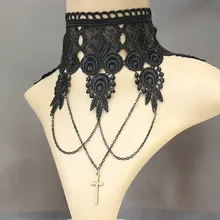 Готический дворец ювелирные изделия черный вязаный кружевной кулон ожерелье Свадебная вечеринка короткое ожерелье для женщин