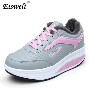 

EISWELT 2017 Winter Boots Female Plush Ankle Snow Boots Mixed Colors Comforty Shoes Wedges Platform Boots#ZQS089