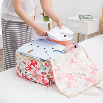 

Flower Pattern Clothes Storage Box Soft Cotton And Line Closet Organizer With Handle 6 Colors Large Capacity Bedding Receive Bag