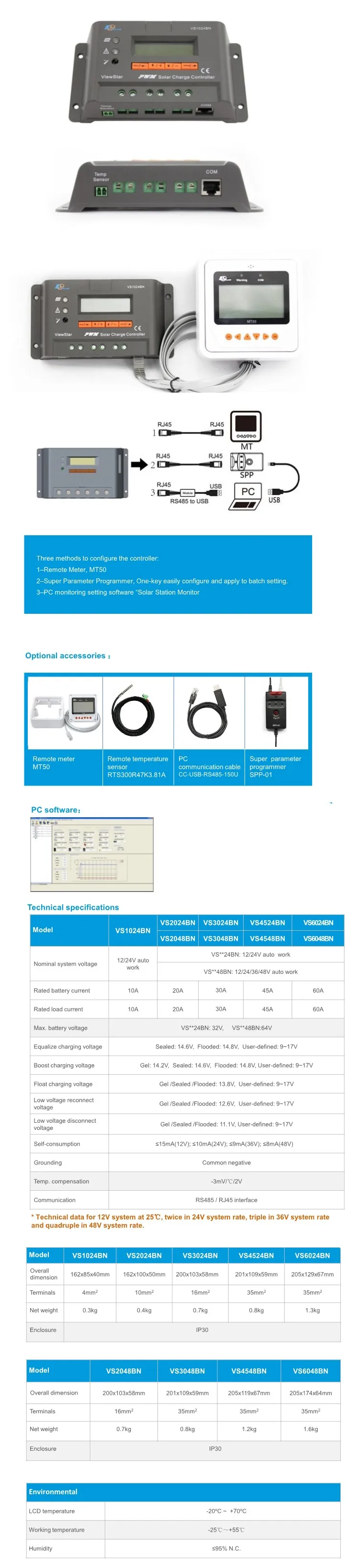 Видозвезда VS4524BN 45A 12V 24V EP PWM программируемое солнечное зарядное устройство с поддержкой MT50 wifi Bluetooth elog01