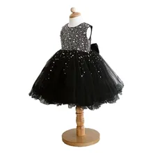 BBWOWLIN New Baby Girl Black Dress Decorated with Diamonds Party Dress for First Birthday Infant Princess