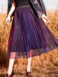 Юбка с голограммой, блестящая шифоновая легкая плиссированная юбка трапециевидной формы