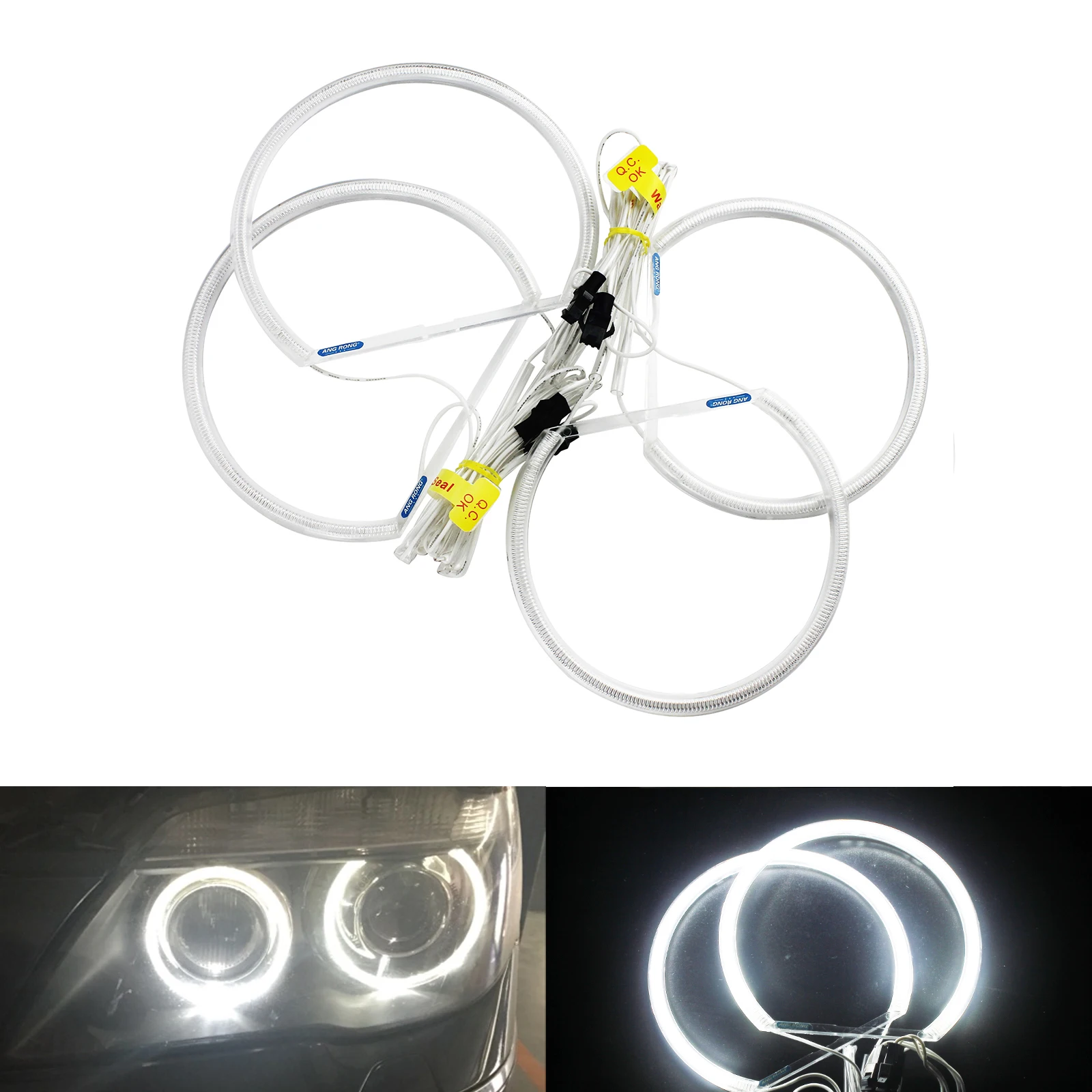 1. Отражатель фар ANGRONG CCFL Angel Eye Kit 7000K с непроектором высокая/низкая фара для BMW E46 Coupe