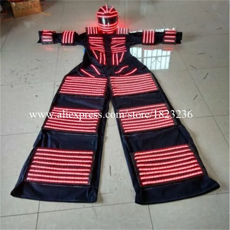 Newest Led Luminous Stilt Robot Performance Costume With LED Helmet Illuminated LED font b Clothing b