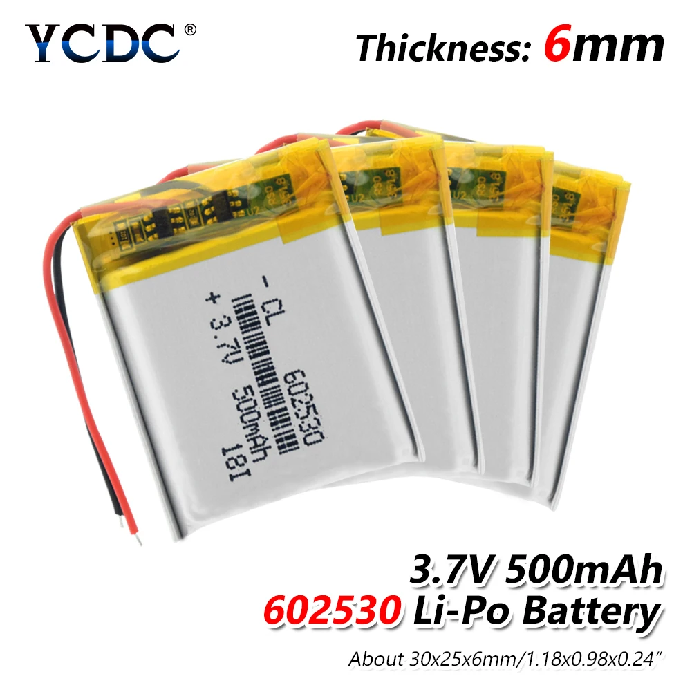 

Rechargeable 3.7V 500mAh 602530 Battery For MP3 MP4 Smart Watch Reading Pen Li-Po Lithium Li-polymer Batteries Bateria