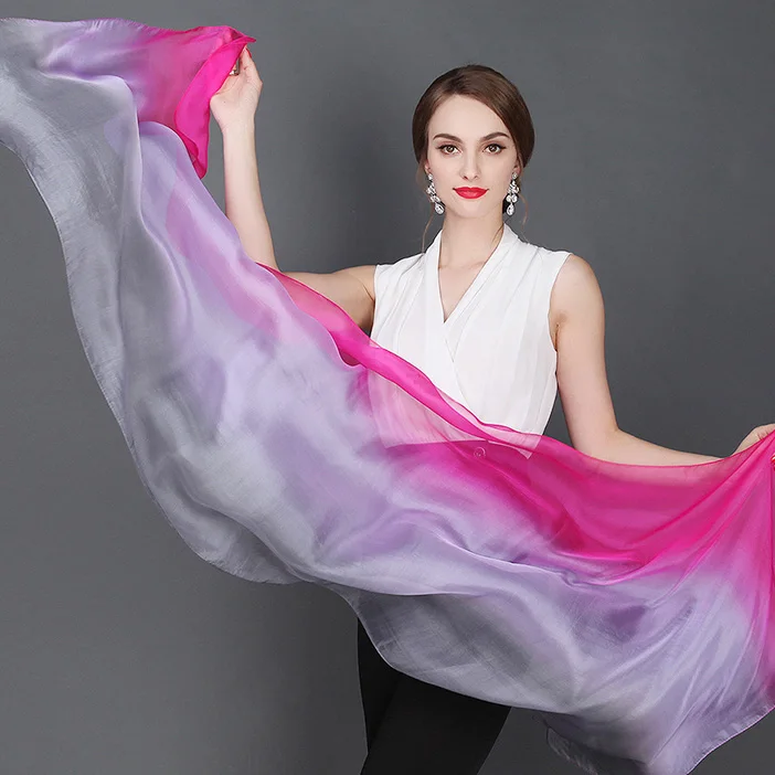 Женский Длинный шарф из натурального шелка однотонный 100% 180x70 см|long scarf shawl|scarf