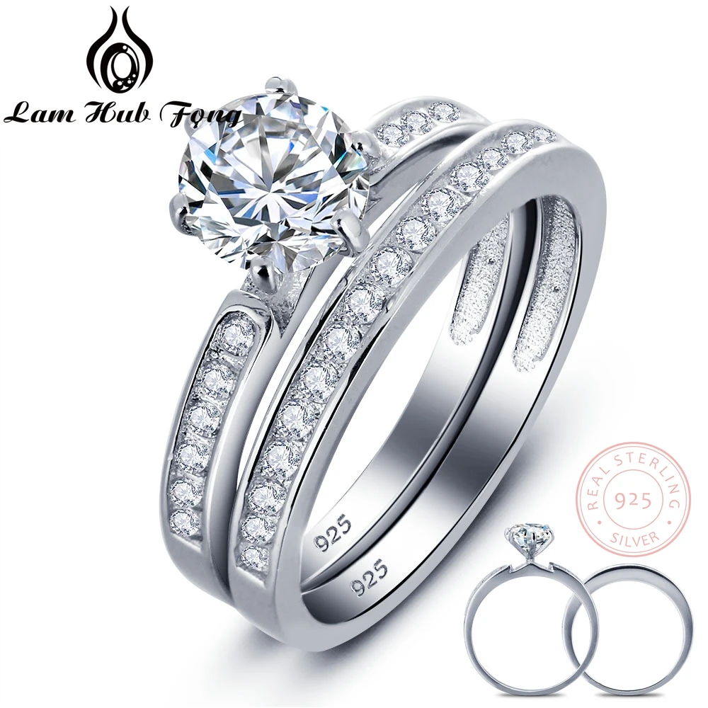 Luxurious Wedding Ring Sets 6.5mm Round Cubic Zirconia 925 Sterling