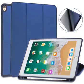 

Case with Pencil Holder For New iPad 9.7 inch 2017 2018,Redlai Lightweight Soft TPU Back Cover Trifold Stand Smart Case A1822