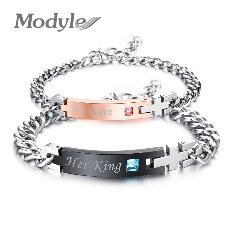 Уникальный подарок для влюбленных, «его королева», «ее король», пара браслетов, браслеты из нержавеющей стали для женщин и мужчин, ювелирные изделия