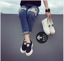 2017 spring new fashion canvas shoes student casual Slip-On female loafers thick bottom comfort flat shoes