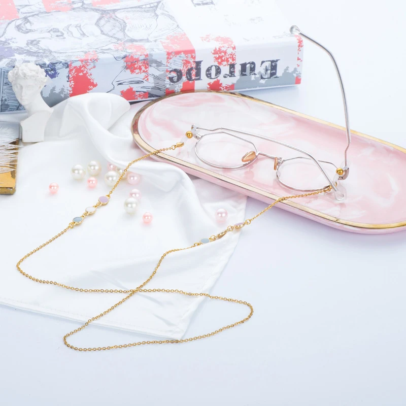 Gold Plated Titanium Steel Link Chain Clover Flower Eyeglasses Chains for Reading Glasses Cord Sunglasses Strap Holder Neck Band