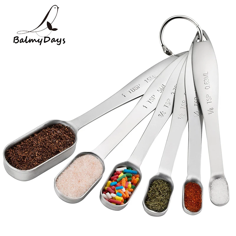 

6Pcs Stainless Steel Measuring Spoons Narrow Measuring Teaspoon Set Measuring Cup Dry Liquid Spice Sugar Coffee Kitchen Scale